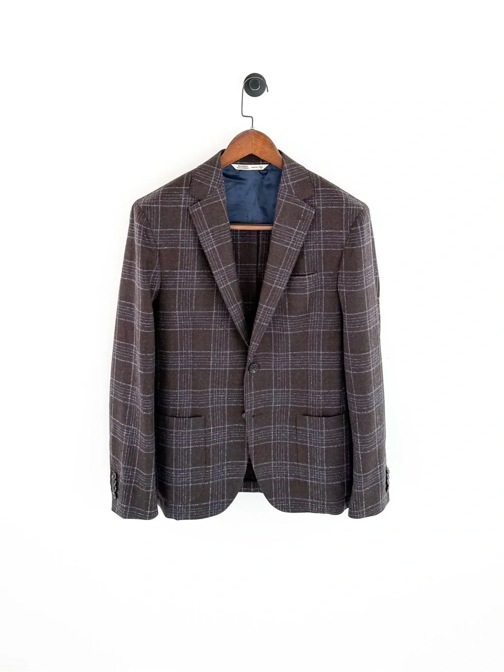 New Maurizio Baldassari Italian Wool Plaid Sport Coat Blazer Men's Brown Blue 40
